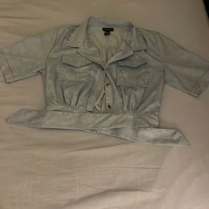 Cropped Light Blue Style House Blouse